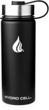 HYDRO CELL Stainless Steel Water Bottle w/ Straw & Wide Mouth Lids (64oz 40oz 32oz 24oz 18oz 14oz) - Keeps Liquids Perfectly Hot or Cold with Double Wall Vacuum Insulated Sweat Proof Sport Design (Black 18oz)