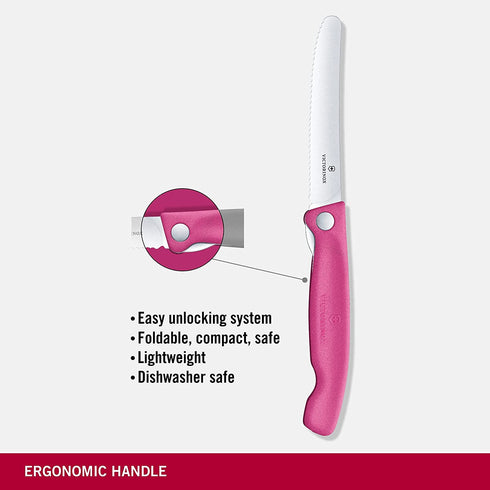 Victorinox Swiss Classic Classic Foldable Paring Knife, Wavy Edge Pink 4.3 in