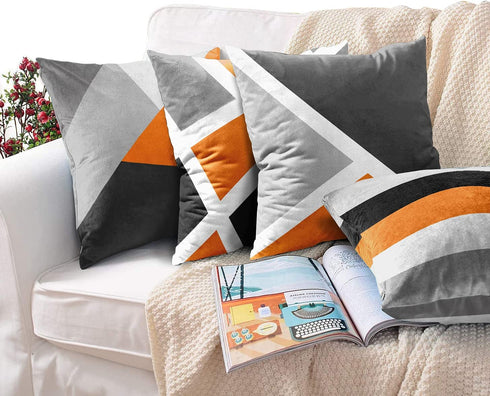 Emvency Set of 4 Throw Pillow Covers Modern Abstract Stripe Simple Geometric Acrylic Bold Decorative Pillow Cases Home Decor Square 18x18 Inches Pillowcases(Grey Orange)