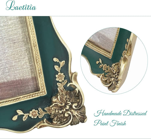 Laetitia Vintage Picture Frame 5x7 Inch/ 8x10 Inch, Elegant Antique Photo Frames with Glass Front, Photo Display, Tabletop Wall Hanging, Gift Ideas, Christmas Gift Idea, Golden pattern (Green, 5 x 7 Inch)