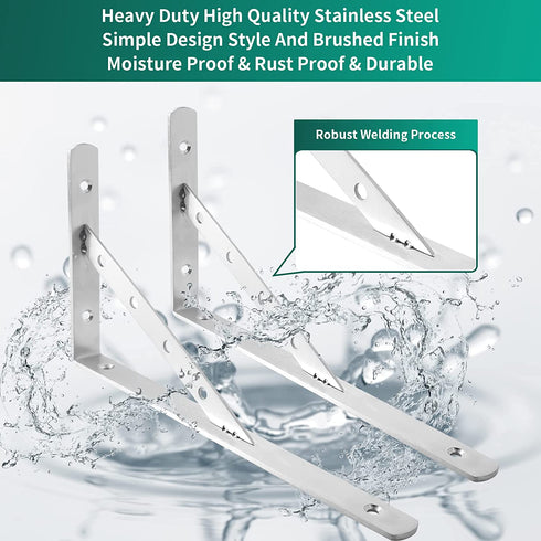 Solid Shelf Brackets 12 Inch,L Brackets Heavy Duty Shelf Brackets,Stainless Steel Angle Bracket Max Load 440lbs,Pack of 2 (Silver)