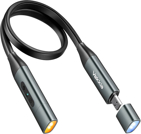 Vekkia Rechargeable-Neck-Reading-Light-Amber,Book-Light for Reading in Bed,3 Colors,8LED,Adjustable Brightness Levels,Bendable Arms,Long Lasting.Perfect for Bookworms.