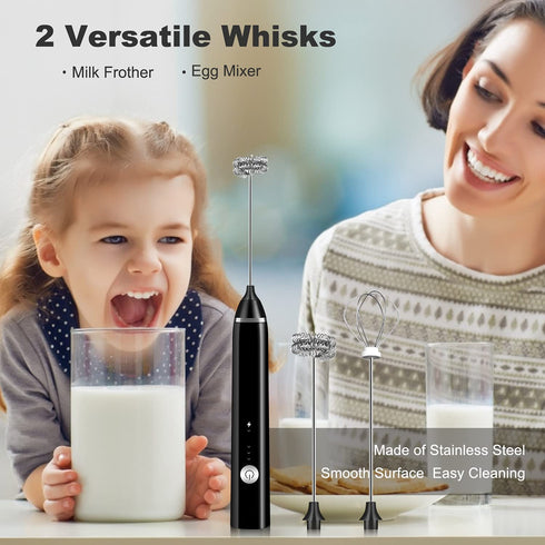 Milk Frother Handheld, Electric Foam Maker with Stainless Whisk 3 Speed for Bulletproof Coffee Extra 16 Pcs Art Stencils
