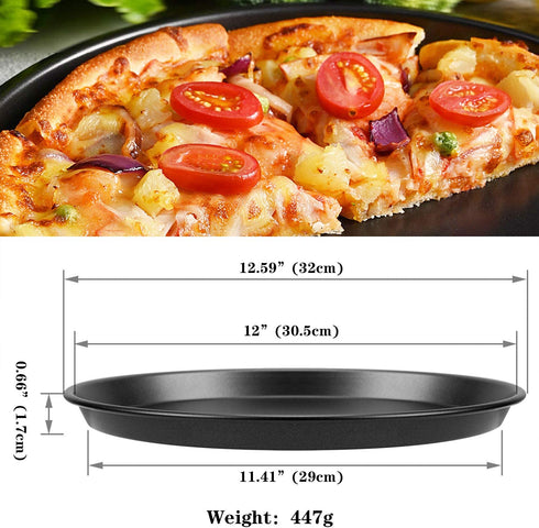 12 Inch Pizza Baking Pan 2 Pack, Middle Size Nonstick Pizza Crisper Apple Pie Pan Oven Baking Tray Platter Heavy Duty Thicken