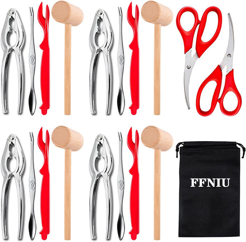 18 Pcs Seafood Tools Set including 8 Forks 4 Lobster Crackers Nut Cracker and 4 Lobster Crab Mallets 2 Seafood Scissors