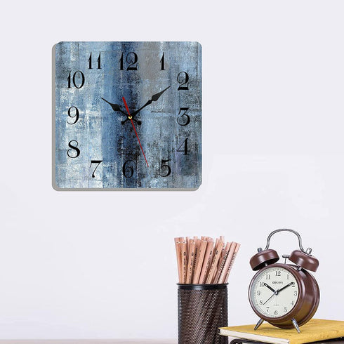 Wooden Wall Clock Silent Non-Ticking , Blue Grey Abstract Painting Gray Wooden Square Rustic Coastal Wall Clocks Décor for Home Kitchen Living Room Office, Battery Operated(12 Inch)