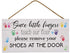 Mienno Since Little Fingers Touch Our Floor Please Remove Your Shoes at The Door Wood Hanging Sign, 7x14 inch Solid Wood Plank Hanging Sign, Decorative Wood Sign with Sayings, Entrance Corridor Sign