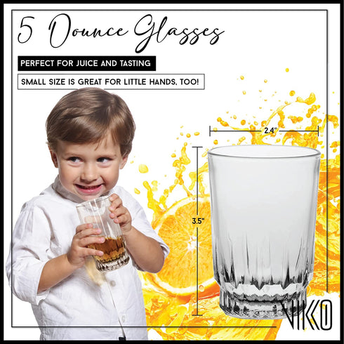 Vikko 9 Ounce Drinking Glasses: Highball Kitchen Glassware - For Orange Juice, Water, Soda, etc. -Thick and Durable - Sculpted Lines Design - Dishwasher Safe Set of 12 Crystal Clear Glass Cups