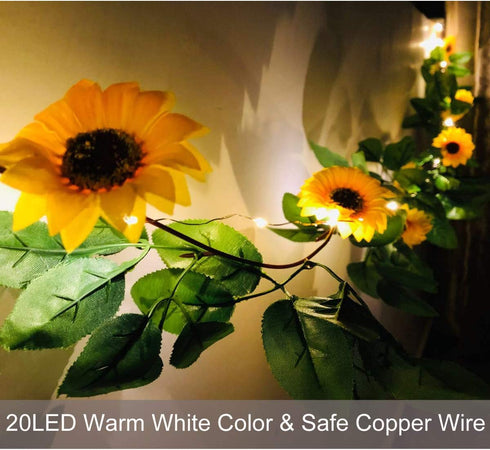 2 Pack Artificial Sunflower String Lights, Fielegen 40 LED 13 FT Sunflower Garland with Lights Battery Powered Flower Fairy String Lights for Indoor Bedroom Wedding Home Garden Decor