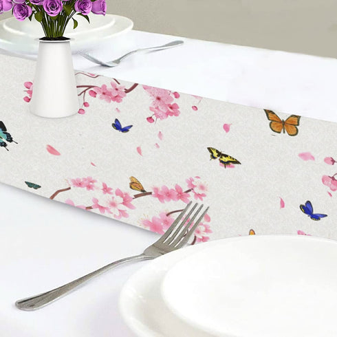 Japanese Sakura Cherry Blossom Table Runner 13x70 Inch Pink Floral Butterfly Table Runners Dresser Scarves for Kitchen Coffee Table Dresser Holiday Party Wedding Farmhouse Table Decor
