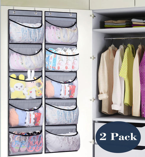 KEETDY Over The Door Organizer Storage for Closet with 5 Pockets Organizer for Bedroom Bathroom, 2 Pack?Grey?