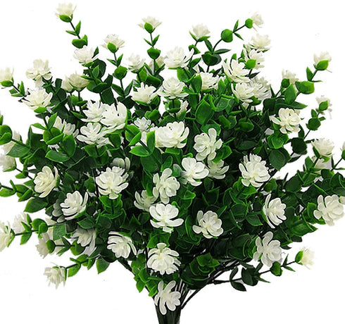 AITISOR Artificial Flowers, Fake Outdoor UV Resistant Plants Faux Plastic Greenery Shrubs Indoor Outside Hanging Planter Home Kitchen Office Wedding, Garden Decor(White)