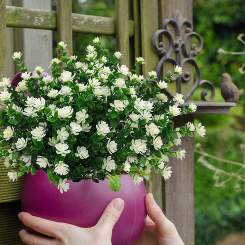 AITISOR Artificial Flowers, Fake Outdoor UV Resistant Plants Faux Plastic Greenery Shrubs Indoor Outside Hanging Planter Home Kitchen Office Wedding, Garden Decor(White)