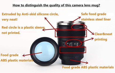 Camera Lens Coffee Mug,Comes with a Musical Note Spoon,Novelty Stainless Steel Camera Lens Mugs for Music Lover Photographer Filmmaker,by POXIWIN