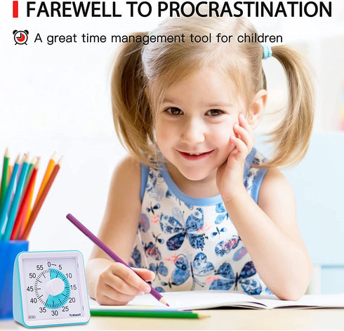 Yunbaoit Visual Analog Timer,Silent Countdown Clock, Time Management Tool for Kids and Adults (Blue)