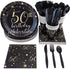 144 Pieces 50th Birthday Party Bundle, Includes Plates, Napkins, Cups, and Cutlery (24 Guests)