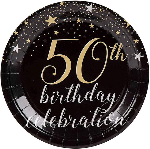 144 Pieces 50th Birthday Party Bundle, Includes Plates, Napkins, Cups, and Cutlery (24 Guests)