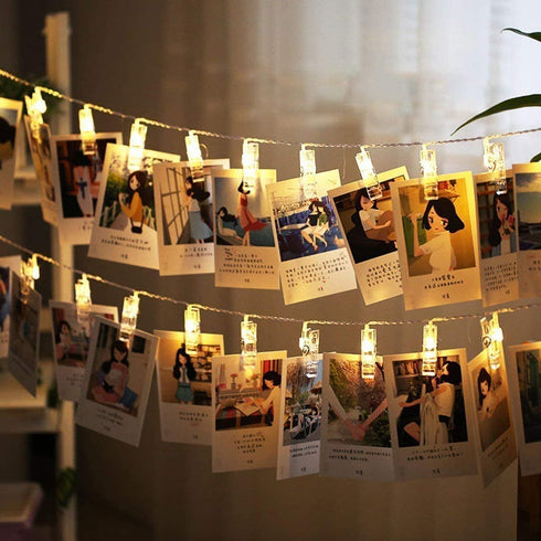 Dimmable 50 Led Photo Clip String Lights with Remote,17.38ft Fairy Lights with Clips for Pictures, 8 Modes Warm White Home/Party/Christmas Decorative Light for Hanging Photo Display Stands