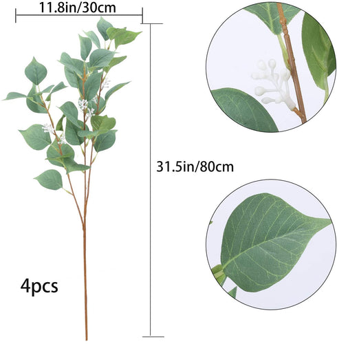 AILANDA 4Bundles Artificial Greenery Stems Real Touch Faux Eucalyptus Leaf 31.5" Long Silver Dollar Foliage Fake Plants for Home Party Spring Decor Wedding Floral Arrangement