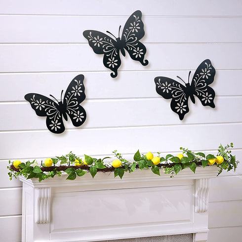 Metal butterfly wall art decor, 9inch set of 3 black Concise Decoration Hanging for living room bedroom bathroom Kitchen Patio Balcony House indoor outdoor, unique gift choice Waiu