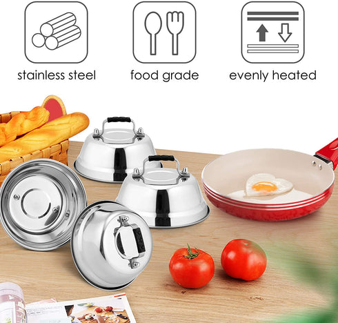 6.5In Cheese Melting Dome, HaSteeL Stainless Steel Small Round Basting Steaming Cover, Heavy Duty Griddle Grill Accessories for Kitchen Cooking Flat Top BBQ Indoor & Outdoor, Dishwasher Safe - 4 Packs