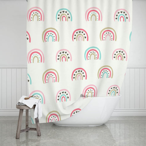 ScarJamFam Rainbow Shower Curtain 72" x 72"/ Easy to Clean Boho Shower Curtain/ Washable Kids Shower Curtain Rainbow Decor/ Cute Shower Curtains Boho