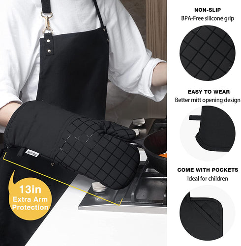 Koroda Oven Mitts: Silicone Oven Mitts Heat Resistant 500 Degrees and Pot Holders for Kitchen (Set of 6, Black)