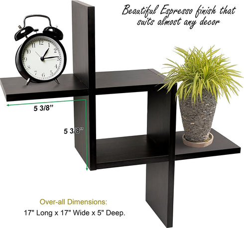 Greenco Criss Cross Intersecting Wall Mounted Floating Shelves- Espresso Finish