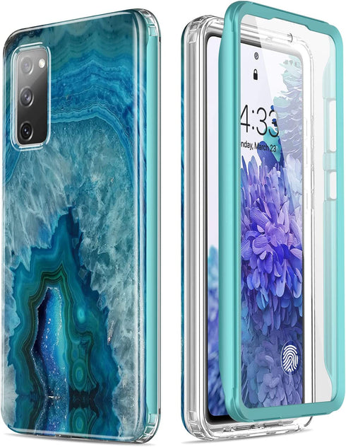 ESDOT Samsung Galaxy S20 FE Case with Built-in Screen Protector,Military Grade Rugged Cover with Fashionable Designs for Women Girls,Protective Phone Case for Galaxy S20 FE 6.5" Agate Stone