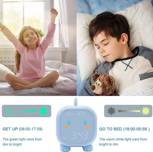 anmones Kids Alarm Clock, Toddler Dinosaur Sleep Trainer, Wake Up Night Lights for Girls Boys, Rechargeable Cute Digital Alarm Clocks