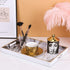 Zosenley Decorative Tray, Marbling Plastic Tray with Handles, Rectangular Vanity Tray and Serving Tray for Bathroom, Kitchen, Ottoman and Coffee Table, 15.6? x 10.2?, White