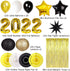 New Years Party Supplies, Graduation Party Decorations, Gold 2022 Balloons Latex Balloon Metallic Gold Fringe Curtain Paper Lanterns Paper Fans for Anniversary Grad New Years Eve Party (Black/Gold)