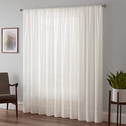 Eclipse Chelsea Modern Sheer Voile Light Filtering Rod Pocket Window Curtains for Bedroom or Living Room (Single Panel), 52x84, White