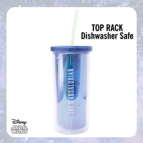 Silver Buffalo Star Wars The Mandalorian Protect Attack Snack Plastic Tall Cold Cup with Lid and Straw, 20-Ounces