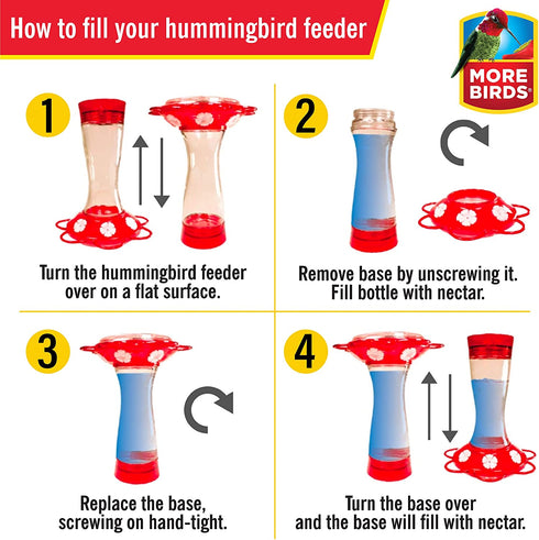 More Birds Bird Health+ Big Gulp Hummingbird Feeder, Glass Hummingbird Feeders for Outdoors, 5 Feeding Stations, 40 Ounces