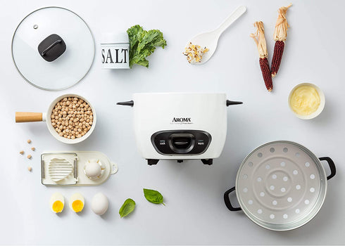 Aroma Housewares 6-Cup (Cooked) (3-Cup Uncooked) Pot Style Rice Cooker and Food Steamer (ARC-743-1NG), White