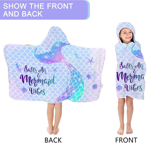 Bonsai Tree Mermaid Kids Hooded Beach Towel, Mermaid Tail Microfiber Hooded Poncho Towel for Girls 30?x50?, Mermaid Scales Pink Soft Absorbent Bath Towels Bathrobe with Hood for Swin Pool