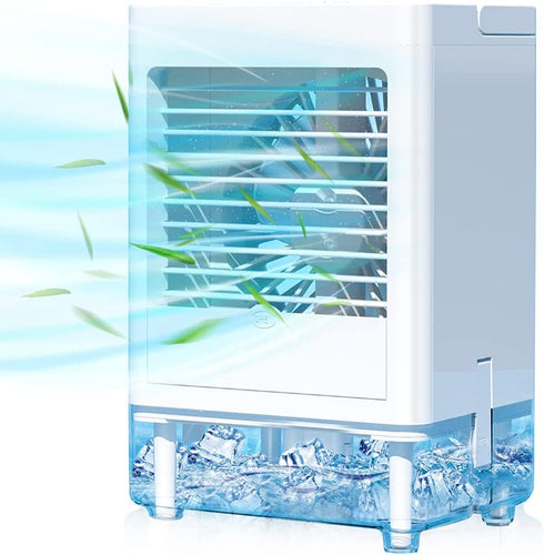 Portable Air Conditioner, Built-in 5000mAh Rechargeable Battery, 800 ML Water Tank, Personal Air Cooler with 3 Wind Speeds, 1/2/4/8H Evaporative Air Cooler for Home Office Bedroom