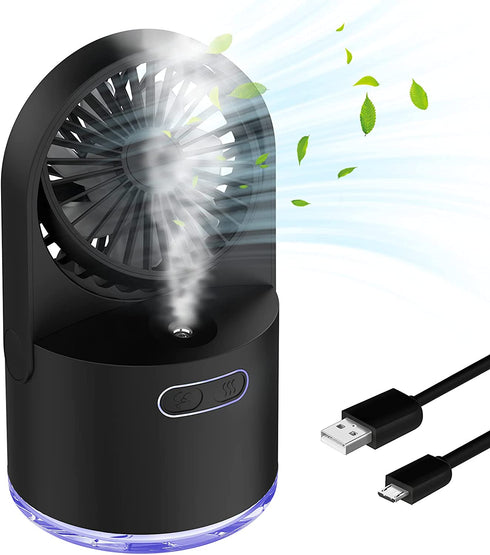 Cool Mist Air Diffuser, toberto 3 Speeds Rechargeable Portable Personal Mist USB Quiet Mini Fan Black