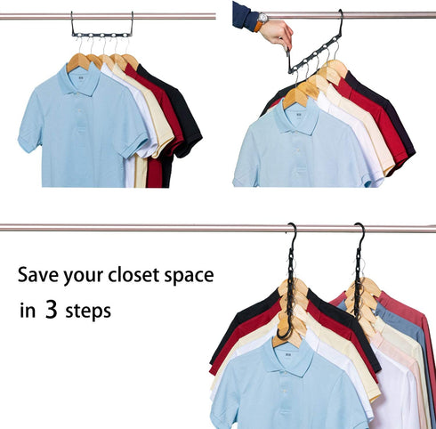 iYourHouse Space Saving Hangers Magic Hangers 10 Pack, Sturdy Plastic Space Saver Hangers for Heavy Clothes, Hanger Organizer for Dorms Apartments Small Closet (Black)