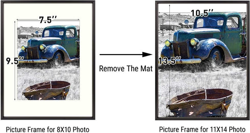 Golden State Art, 11x14 Black Picture Frame Displays Photo 8x10 with Ivory Mat or 11x14 Without Mat for Wall Mounting Aluminum Frames with Real Glass (Pack of 1)