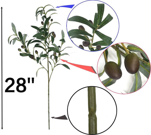 Artificial Plants Greenery Olive Branches Stems Fake Plants Green Leaves Fruits Branch Leaves for Home Office ndoor Outside DIY-Wreath Decor 28-Inch (3pcs)