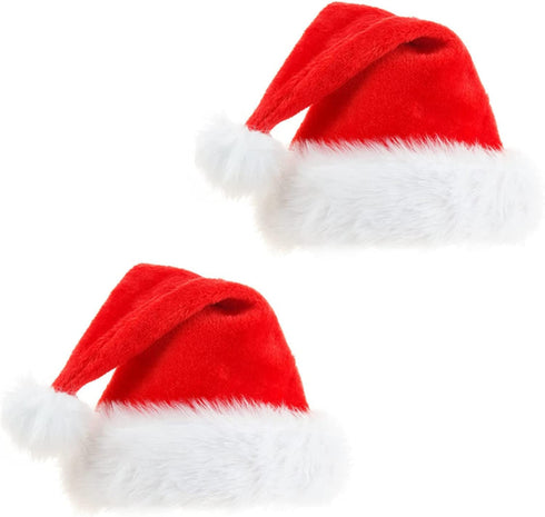 2 pcs Santa Hats Red Fluffy Christmas Santa Hat for Adults Men Women with Plush Brim and Comfort Liner for Plush Christmas Santa Hat Xmas Hat Holiday for Adults Unisex Santa Hat For Party Supplies