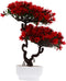 DOITOOL Artificial Potted Plant Fake Guest-Greeting Pine Bonsai Tree Ornament for Desktop Display Home Office Indoor Decor (Red)