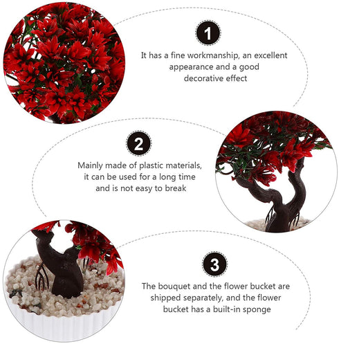 DOITOOL Artificial Potted Plant Fake Guest-Greeting Pine Bonsai Tree Ornament for Desktop Display Home Office Indoor Decor (Red)