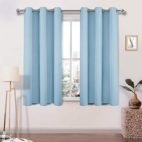 DWCN Blackout Curtains Room Darkening Energy Saving Thermal Insulated Grommet Window Curtain for Bedroom Thick Drapes Panel 42 x 45 Inches Long, 2 Panels Light Blue