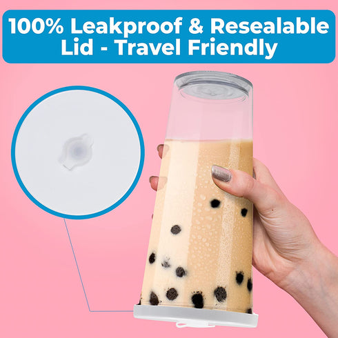 Planet Boba 24 oz Reusable Boba Cup w 5 Bonus Straws | Smoothie Cup with Straw | Leakproof Bubble Tea Cup | Lids and Straw | Boba Cup Reusable | Insulated Boba Tumbler | Boba Tea Cup, White