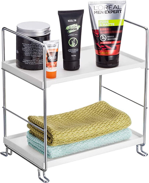KINGBERWI 2-Tier Standing Storage Shelf Kitchen Bathroom Countertop Stackable Organizer Spice Rack Holder, Silver