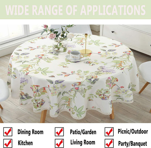 Heavy Duty Elegant Printed Tablecloth - Spillproof Fabric Lace Table Cloth - Round Table Cover for Dining Room Kitchen Home Decor ( 47" Round, Green Trees )