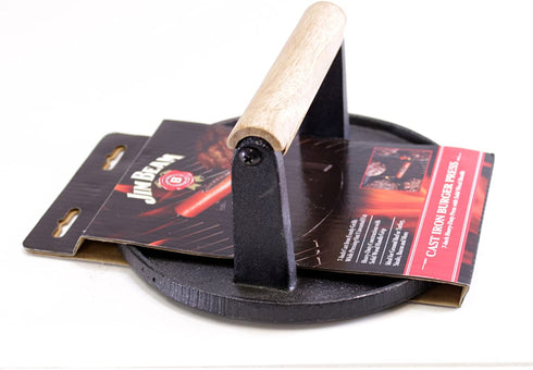 Jim Beam JB0158 Black Cast Iron Burger Press - 7'' Heavy Duty Burger Press with Solid Wood Handle